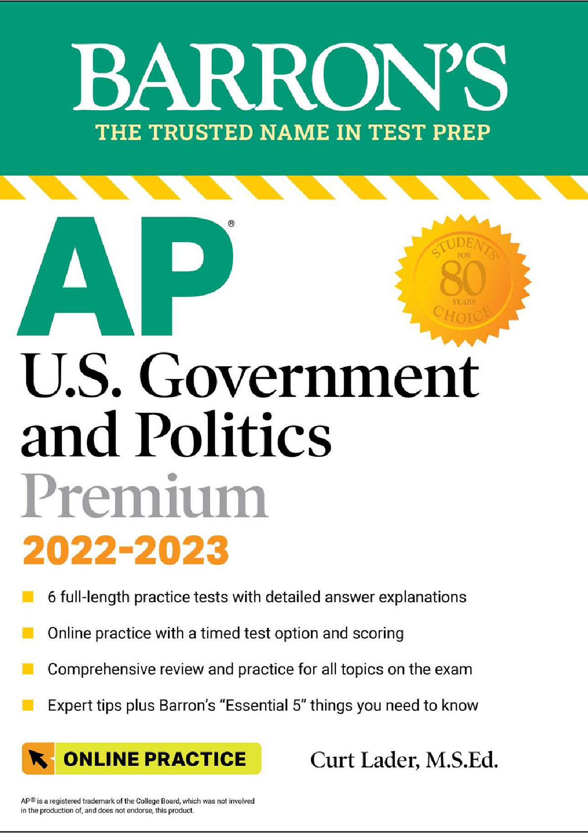 Preview image for Ebook [PDF] AP U.S. Government and Politics Premium, 2022-2023: Comprehensive Review with 6 Practice Tests + an Online Timed Test Option (Barron's Test Prep) 13th Edition by Curt Lade